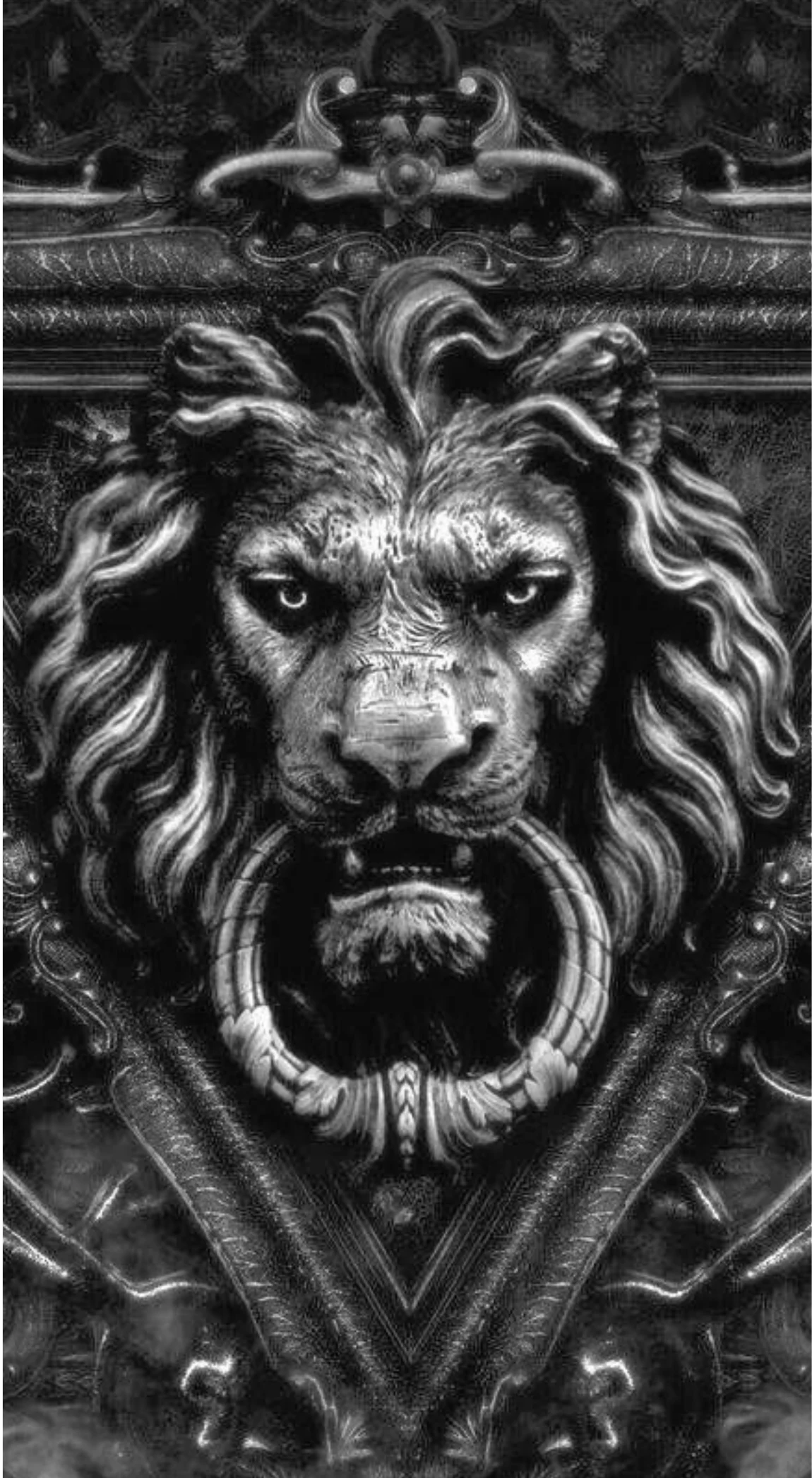Antique Baroque Lion Knocker Carved Relief