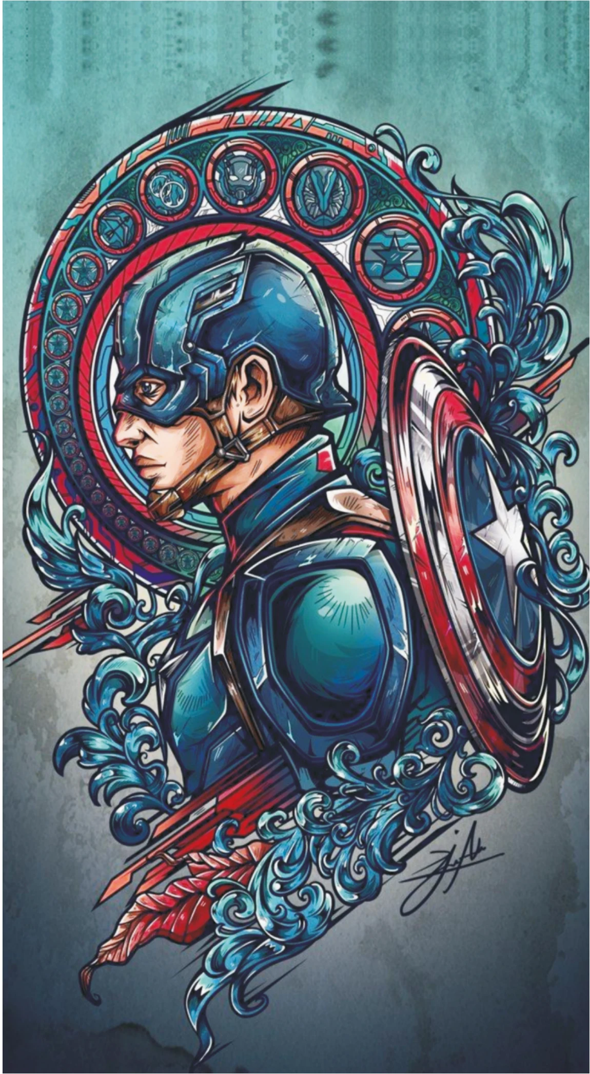 Captain America Baroque Stained Glass Premium Mobile Skin Wrap
