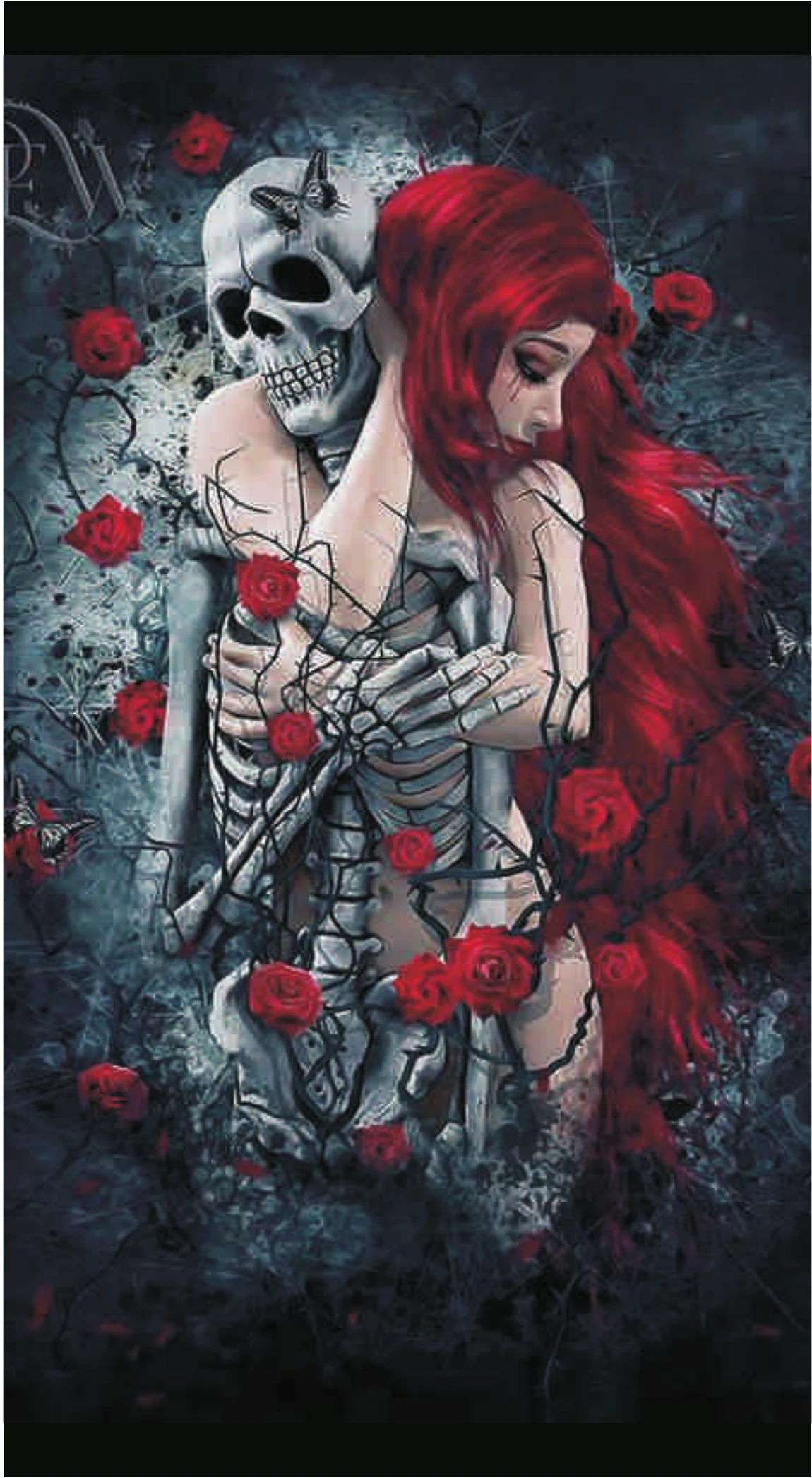 Gothic Skeleton & Red Hair Siren Roses