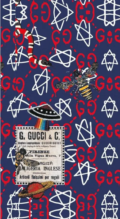 Gucci Ghost UFO Alien Bee Graffiti Navy
