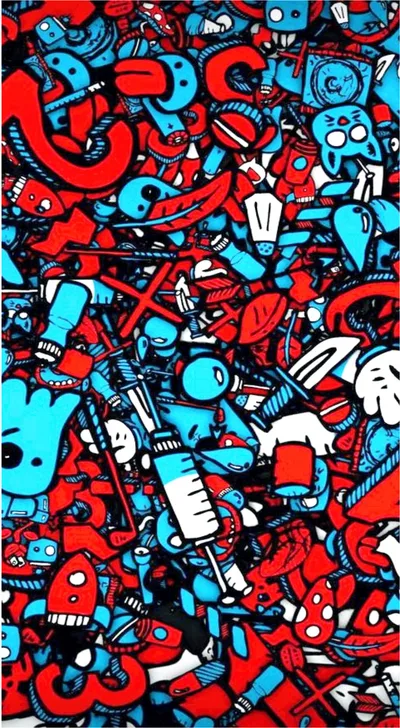 Red & Cyan Retro Synth Doodler