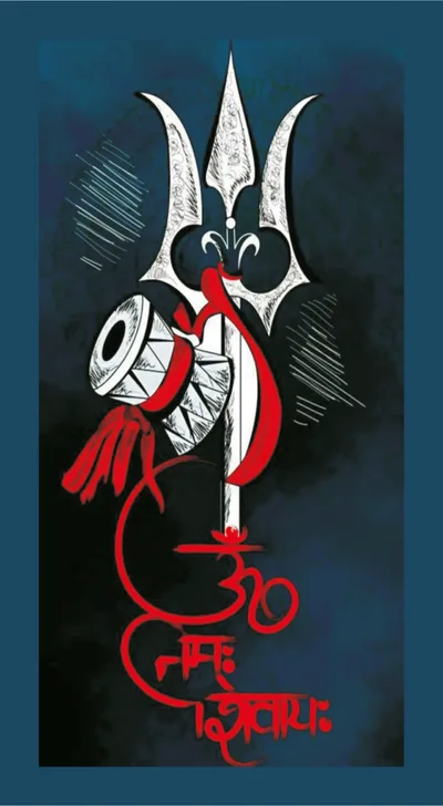 Trishul Damru Om Namah Shivaya Red Teal
